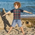 thumbnail image 3 of FORMRS Boys Rash Guard Short Sleeves Swim Shirt Quick Dry UPF 50+ Sun Protection, Sizes 3-12T, Warm Tartan Mosaic, 3 of 6