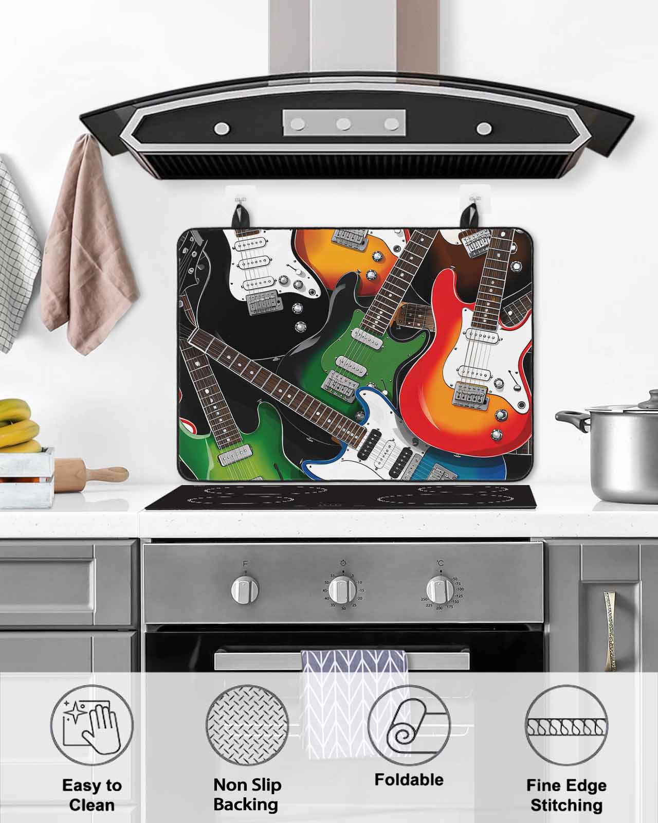 Large Induction Cooktop Protector Mat Guitar Stove Top Covers for Electric Stove, Cartoon Modern Colorful Guitars Decorative Stove Burner Cover Mats, Glass Top Stove Cover