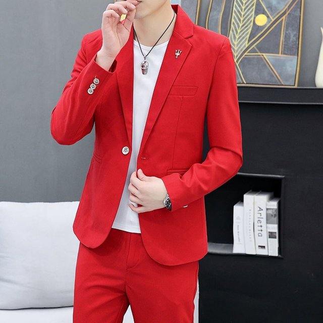 Traje (Blazer + Pantalones) moda masculina Casual caballero trabajo Color sólido tendencia al aire libre negocios boda ligero traje de banquete de lujo