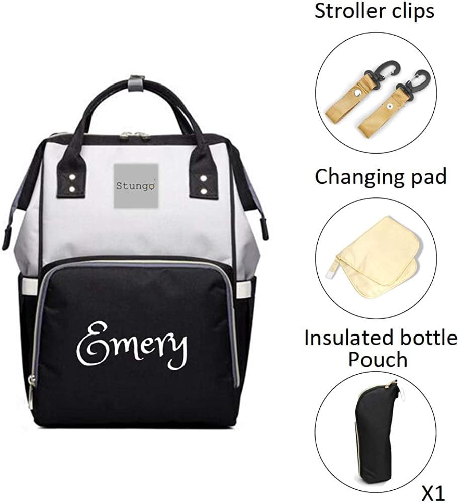 Dream Embroidery Personalized Large Diaper Bag with Insulated Pockets, Black/Grey