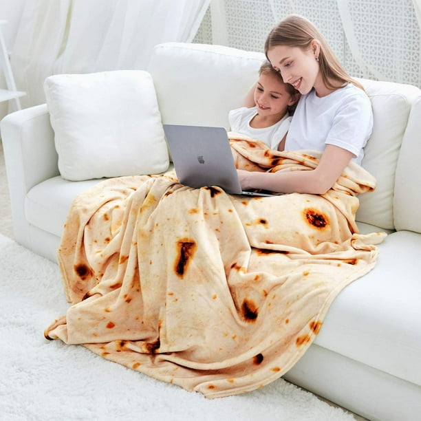 Burritos Blanket Double Sided Giant Flour Tortilla Throw Blanket Novelty Tortilla Blanket for Your Family 285 GSM Soft and Comfortable Flannel Taco