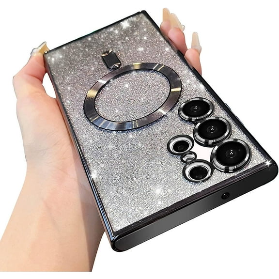 Magnetic Clear case for Samsung Galaxy S23 Ultra with MagSafe Case, [Camera Lens Protector & Compatible with MagSafe] Electroplated Soft TPU Shockproof Anti-Scratch Phone Case- Black