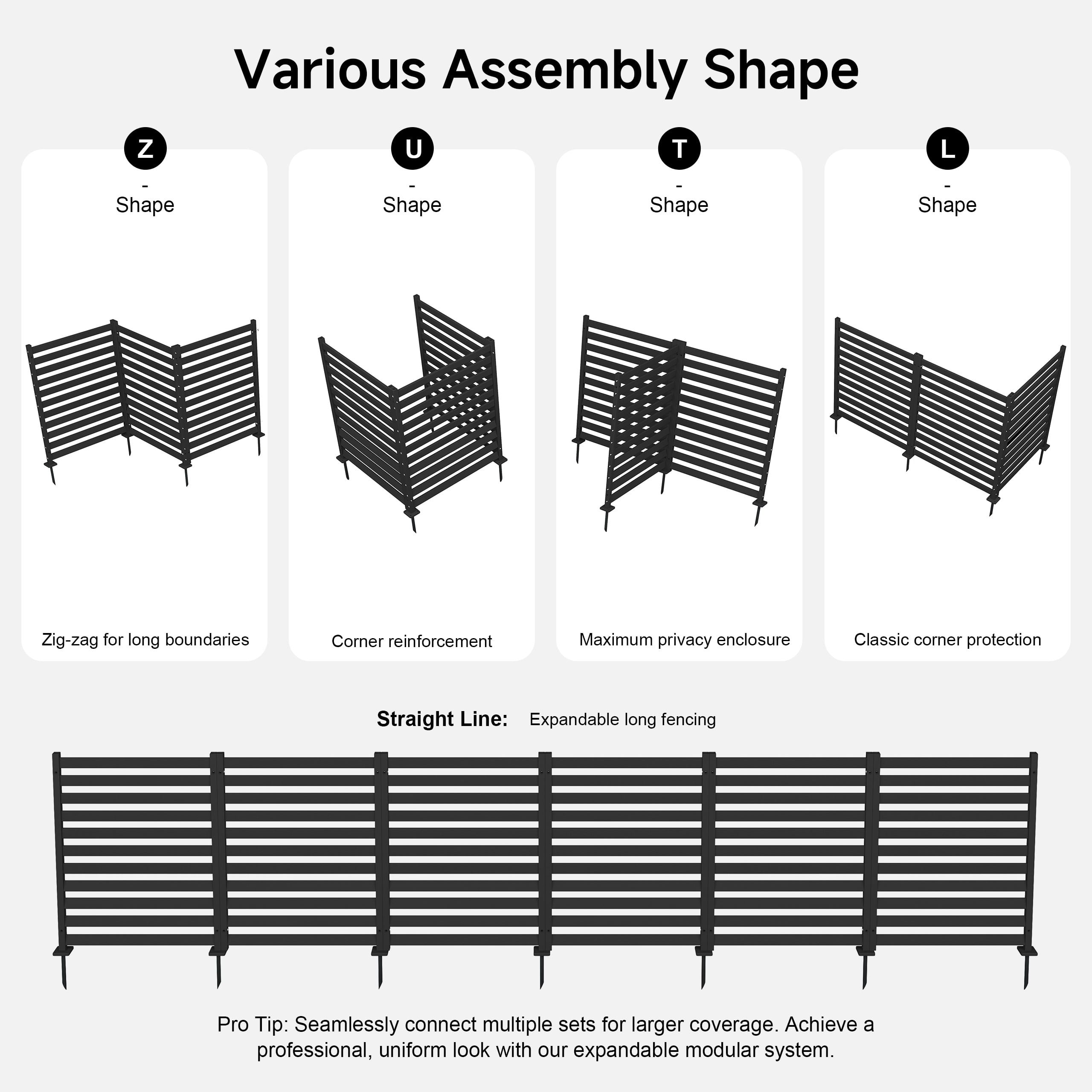 HDPE Outdoor Privacy Screen Fence Panel, 38"W x 48"H (2 Panels) AC Unit & Trash Can Enclosure, Weather-Resistant Privacy Wall with Ground Stakes & Base Plates