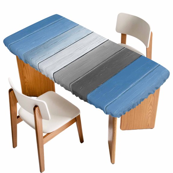 Fitted Tablecloth for 3 ft Rectangle Tables Blue Grey Wood Grain Table Cover with Elastic Edge Farm Wooden Waterproof Table Clothes for Patio Garden Dinner Party Picnic Indoor Outdoor Decor