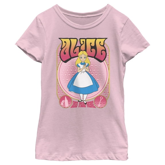 Girl's Alice in Wonderland Retro All Mad Here  Graphic Tee Light Pink Large