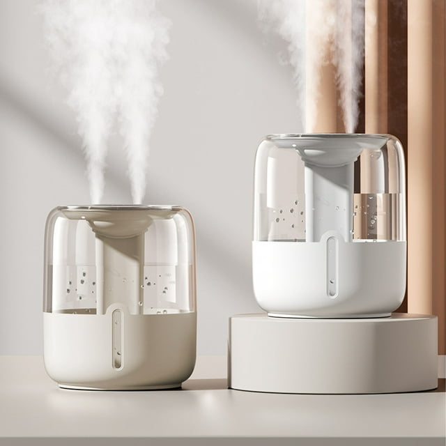 Under 25,Large Capacity Double Spray USB Humidifier, Household Mute Large Directional Humidifier, Digital Display Desk Night Light Humidifier for Bedroom and Office Use, | Plastic, Beige-144