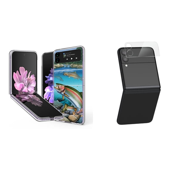 Bemz Premium Bundle for Samsung Galaxy Z Flip 3 5G: Slim Snap-On Protector Case (Trout Fish), Rear Camera Glass Protector