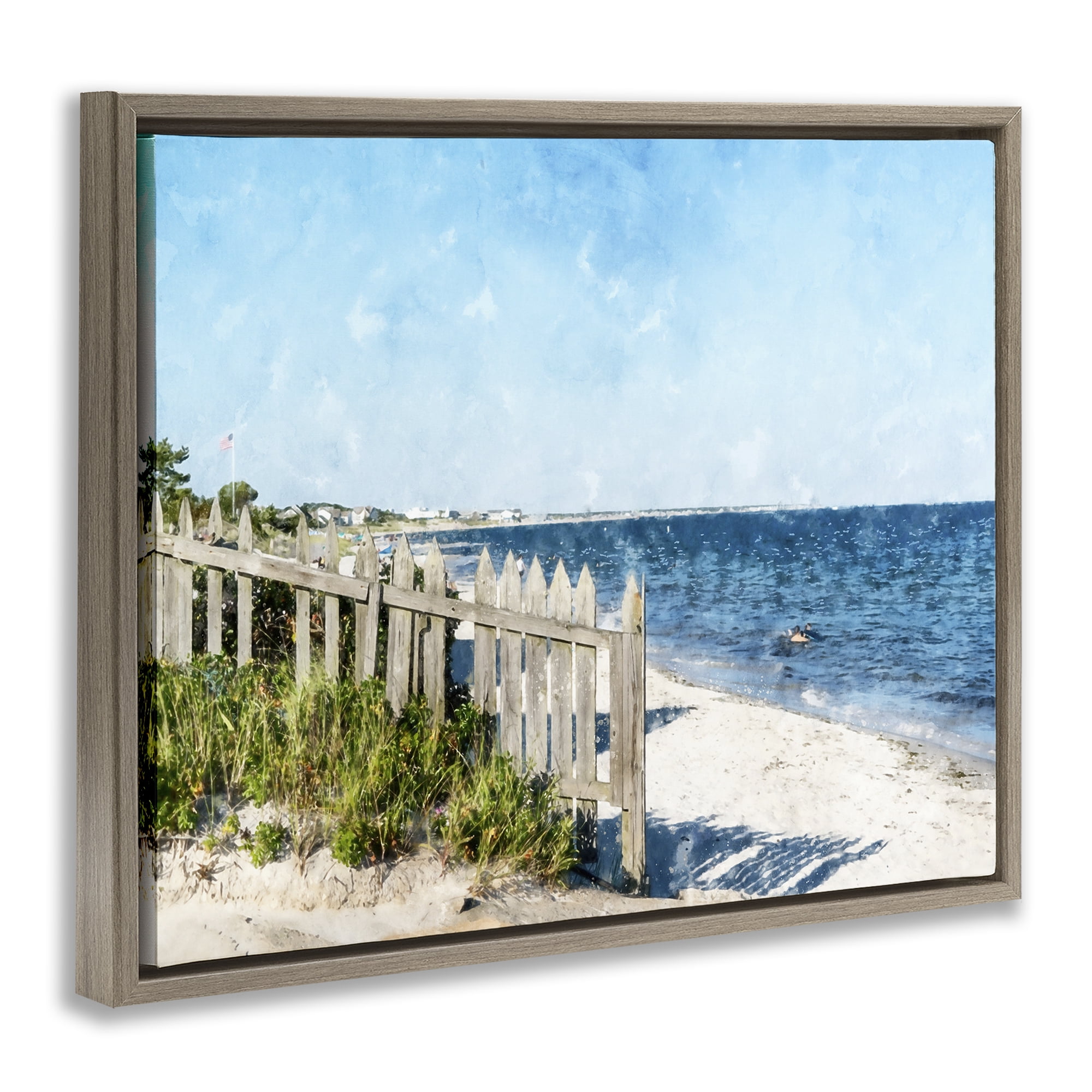 Stupell Industries Beach Pickets View Brown Framed Floater Canvas Wall Art, design by Kim Curinga