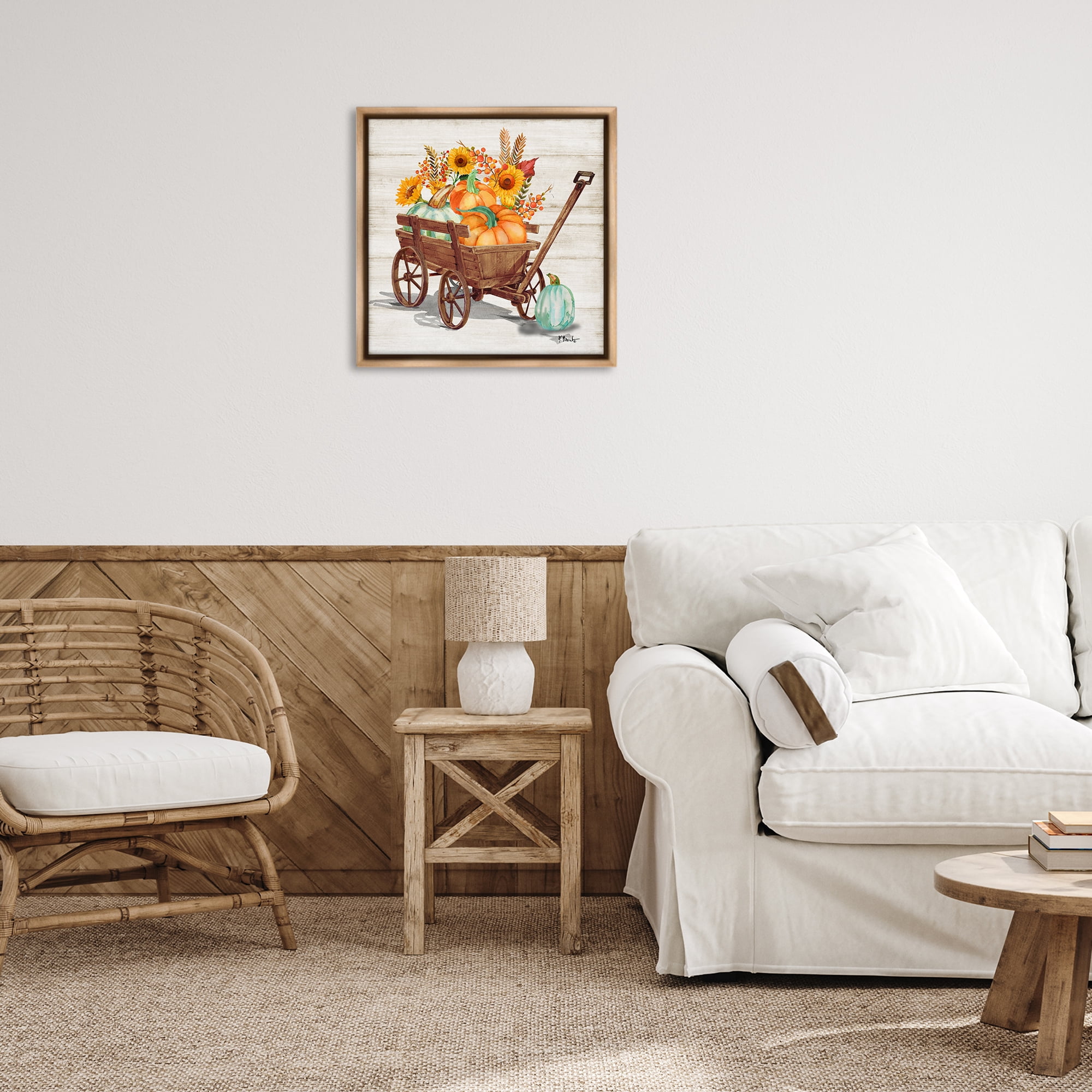 Stupell Industries Farm Harvest Wagon Botanical & Floral Painting Brown Floater Framed Canvas Art Prints Wall Art, 25 x 25