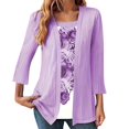 thumbnail image 2 of Women's Long Sleeve T-shirt Women 3/4 Sleeves Open Front Lightweight Cardigan,Purple Women's Long sleeve T-shirt L, 2 of 4