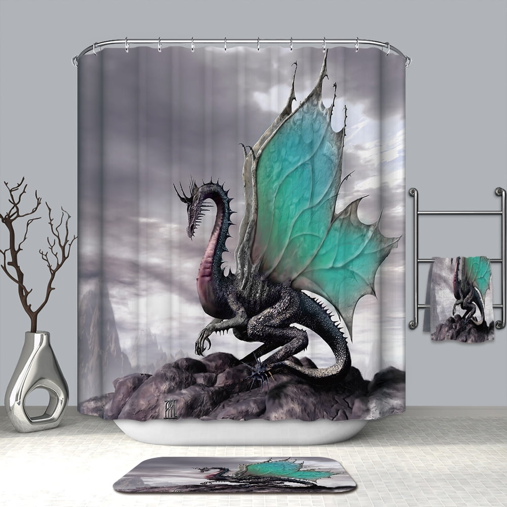 Dragon Fabric Shower Curtain with 12 Hooks Legendary Creatures Wing