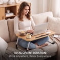 thumbnail image 3 of YEERSWAG® 23.6inch Foldable Lap Desk for Bed,Laptop Bed Table with 4-Port USB Hub,Storage Drawer,Cup Holder & Tablet Slot,Portable Fold-Up Bed Tray for Working Reading Eating on Bed Sofa Couch,Walnut, 3 of 9