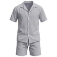 thumbnail image 4 of Maqroz Mens 2 Piece Outfits Button Down Lapel Top Drawstring Elastic Waist Shorts Linen Like Breathable Sets Summer Solid Casual Fashion Wear with Pockets, 4 of 4