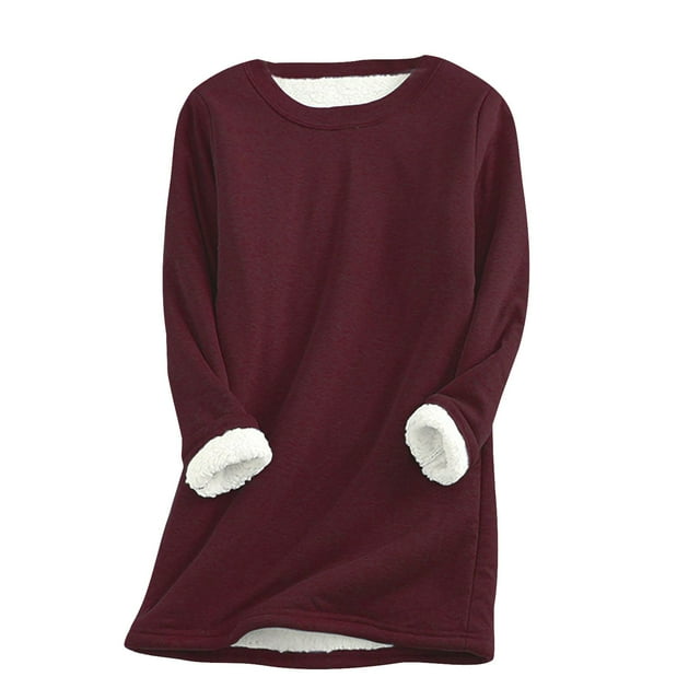 Chemise Thermique d'Hiver pour Femmes en Velours Manches Longues Décontractée Col Rond pour Temps Froid