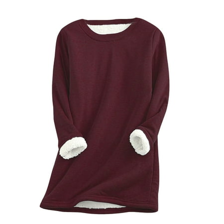 HSMQHJWE Plus Size Blouses Stretch Tee Women Casaul Top Shirts Thick Sweatshirt Winter Velvet Warm O-Neck Underwear Top Warm Soft Fashion Undwear Top Women Tees