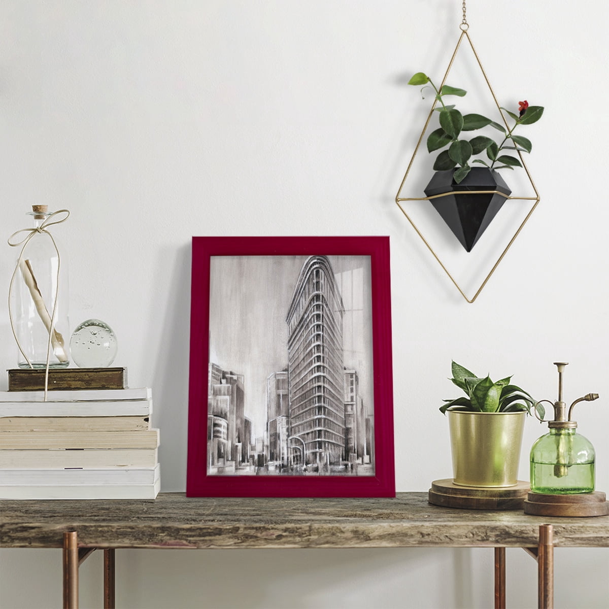 Art Deco Cityscape II -Framed Print w/glass-Cherry Red