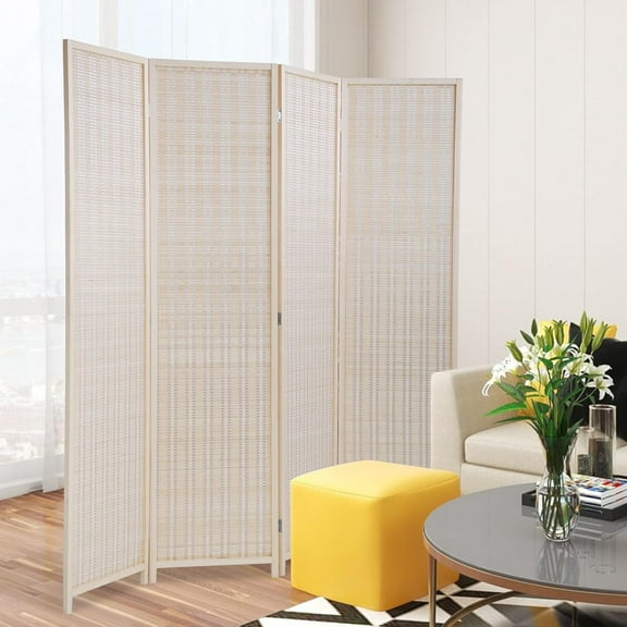 XF XINFENG Bamboo Room Dividers 4 Panel 72" Tall Folding Privacy Screen Partition Wall Divider for Living Room, No Assembly Needed, Natural