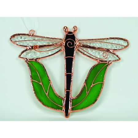 Capiz Suncatcher - Gift Essentials Black Dragonfly with Leaves Suncatcher