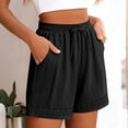 thumbnail image 5 of RYRJJ Womens Elastic High Waisted Shorts Drawstring Lace Boho Shorts Wide Leg Casual Cotton Linen Short Pants with Pockets(Black,XXXXL), 5 of 9