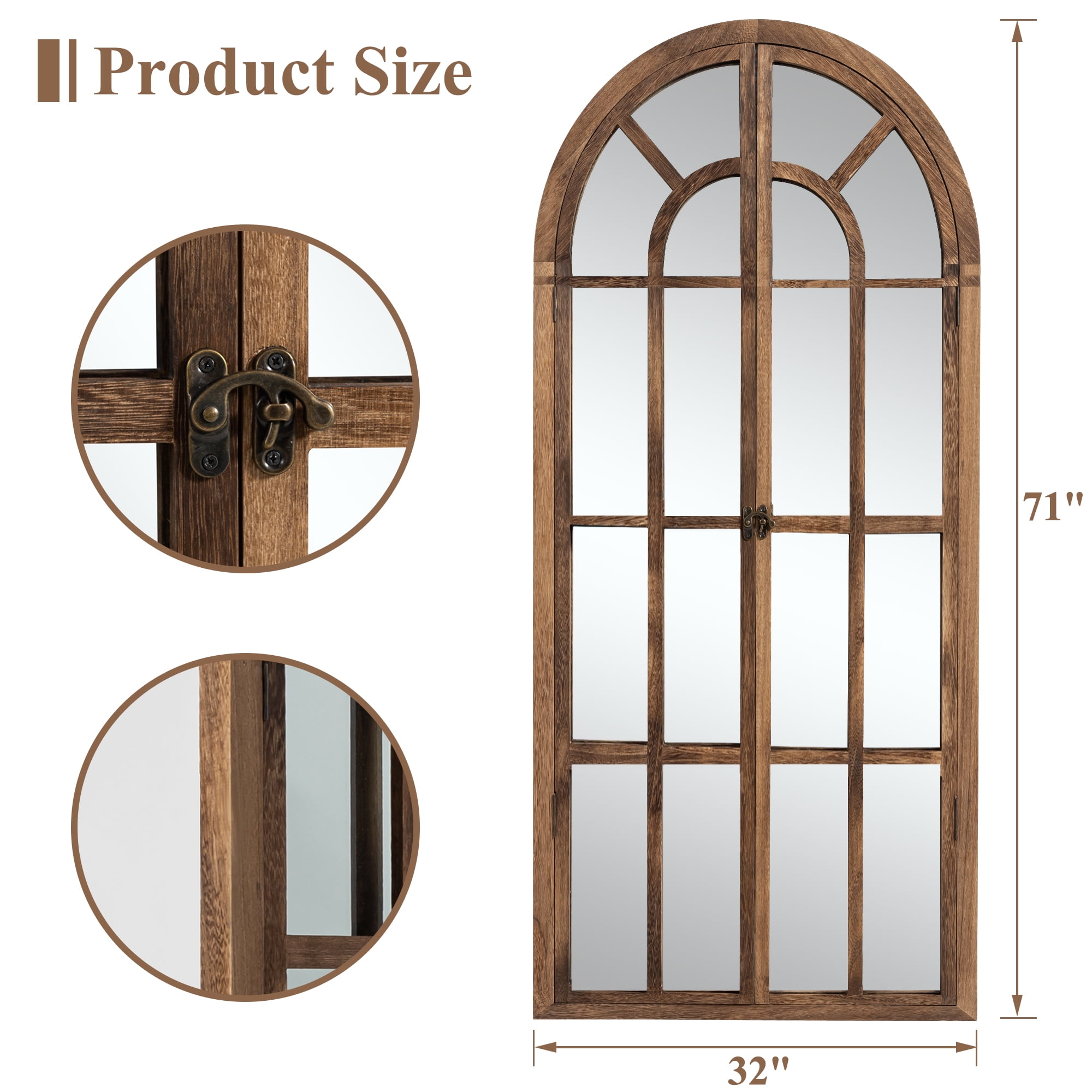 71"x32" Modern Arched Foldable Window Mirror Full Length Mirror Floor Mirror,Browen