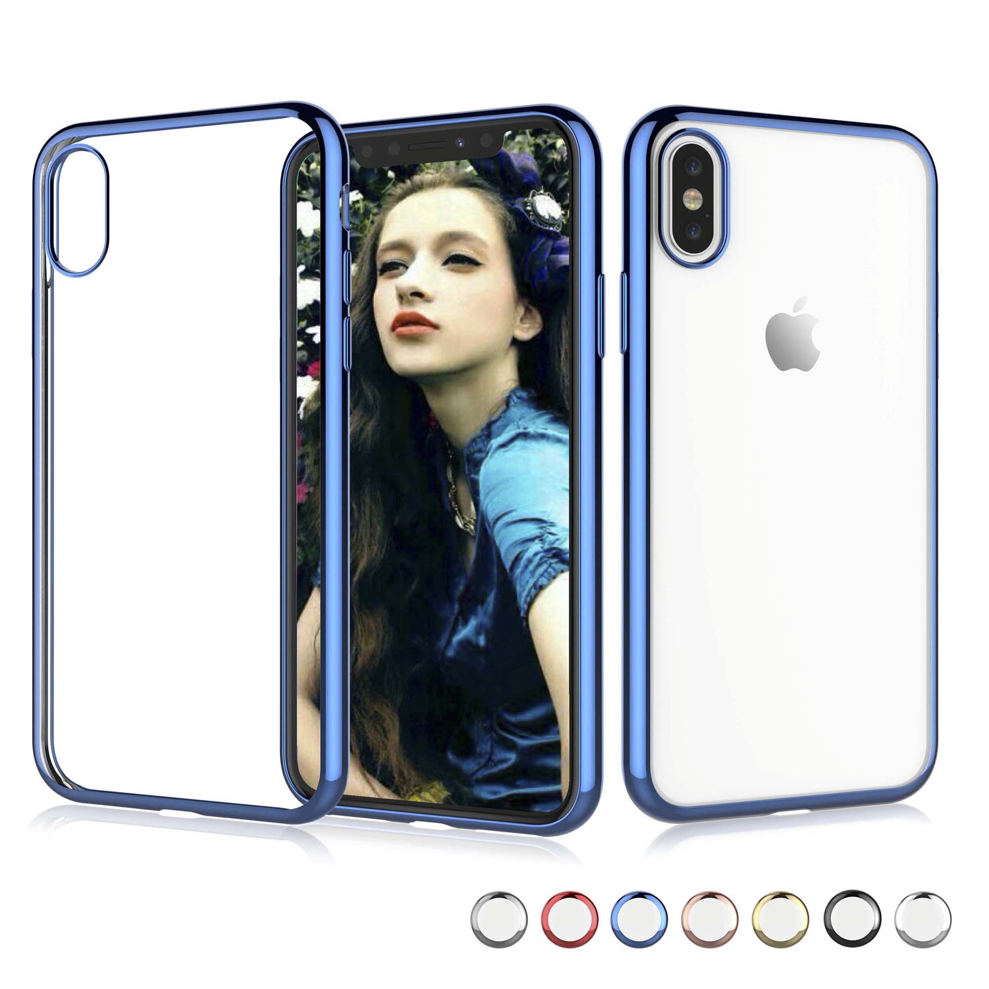 Njjex Case for 6.5" iPhone Xs Max Slim Clear Cover, Soft Flexible TPU Cover for 6.5 inch Xs Max(2018) (Blue Frame)
