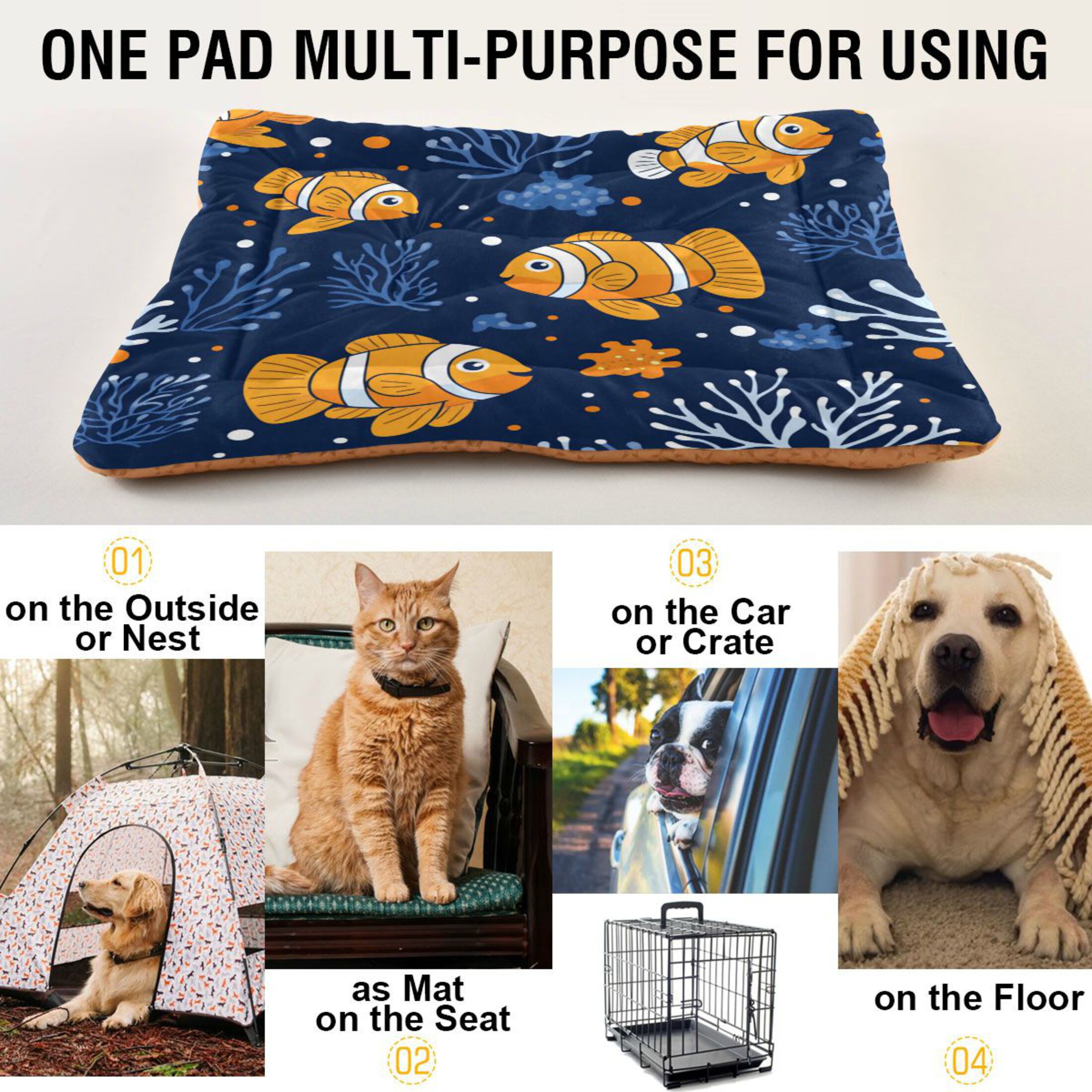 Qxltty Cute Clownfish Pattern Ped Pad Wear-resistant and Hard to Bite Through Sleeping Pad for Small Medium Large Dogs Winter Pet Bed 36×24in