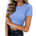 thumbnail image 3 of Aboser Womens Ribbed Knit Basic T Shirts Stretchy Short Sleeve Shirt Y2K Crop Tops Summer Slim Fitted Layering Top Going Out Tshirts, 3 of 9