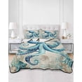 thumbnail image 2 of Quilts Queen Size Bedding Set, Teal Octopus Coastal Reversible Summer Quilt 3 Pieces, Vintage Summer Beach Nautical Lightweight Bedspreads Coverlets with 2 Pillow Shams for All Seasons, 2 of 5