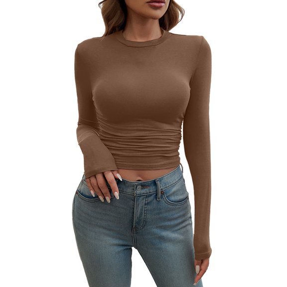 Womens Long Sleeve Shirts Slim Fit Crew Neck Basic Long Sleeve Going Out Tees Tops