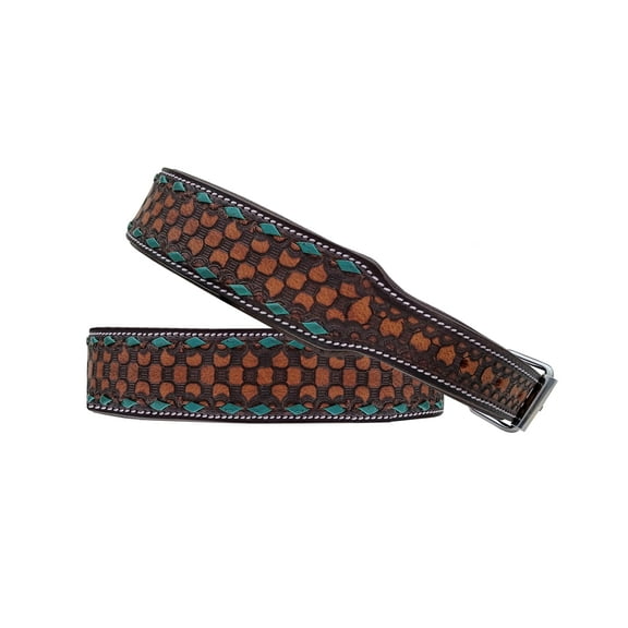 Leather Dog Collar Extra Small Size Western Style Heavy Duty Hand Tooled Adjustable Padded Soft for Small Puppies and Big Dogs 10AB147-XS