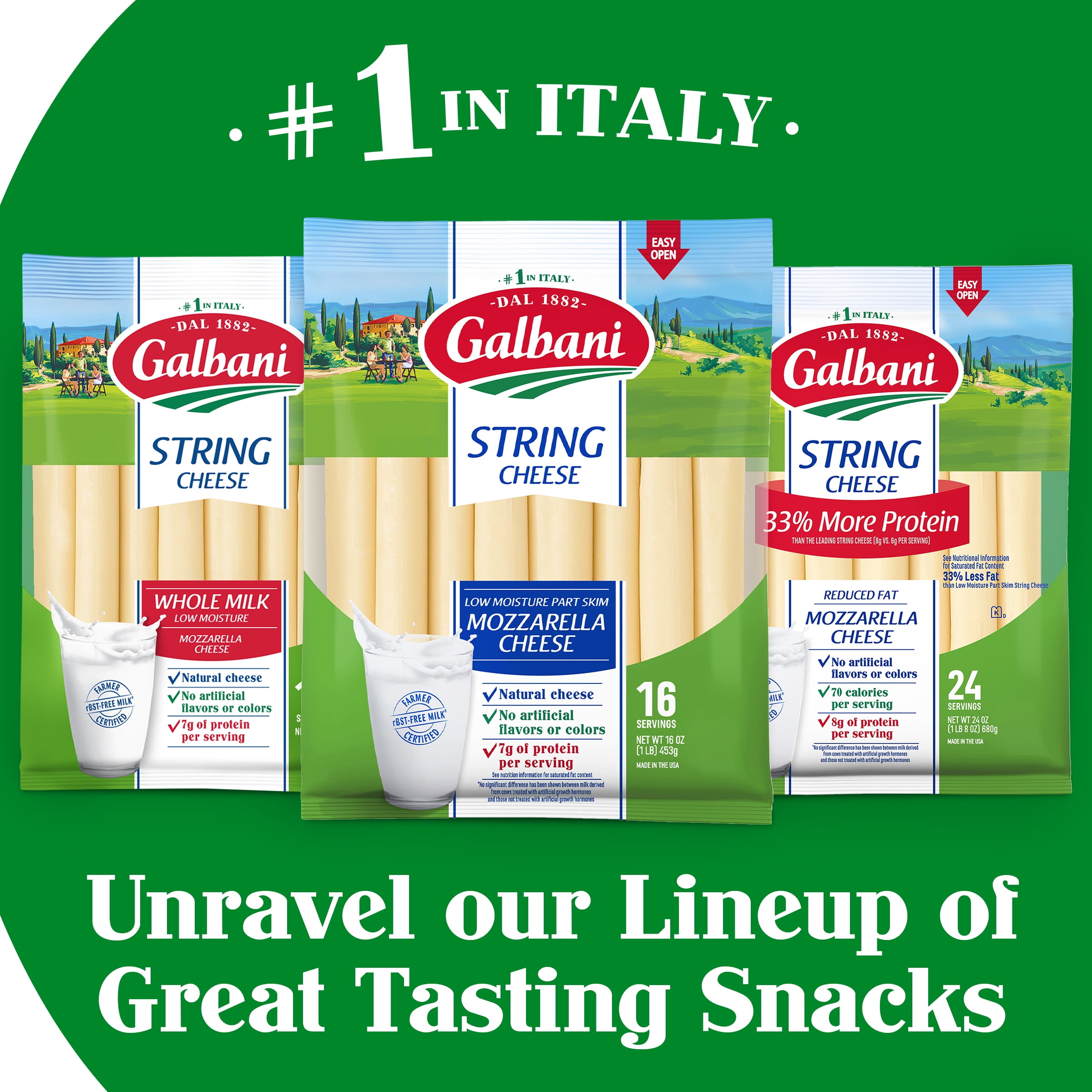 Galbani Cheesy Checkboxes String Cheese Part Skim Mozzarella Cheese, 24.0 Oz, 24 Count