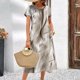 thumbnail image 2 of Vestido elegante de verano para mujer, de manga corta, con estampado de rayas, falda holgada de corte A, cuello redondo informal, 2 of 2