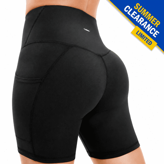 CAMBIVO High Waist Yoga Shorts for Women, Workout Biker Shorts Naked Feeling Athletic Shorts Tummy Control Deep Pockets, Black, S