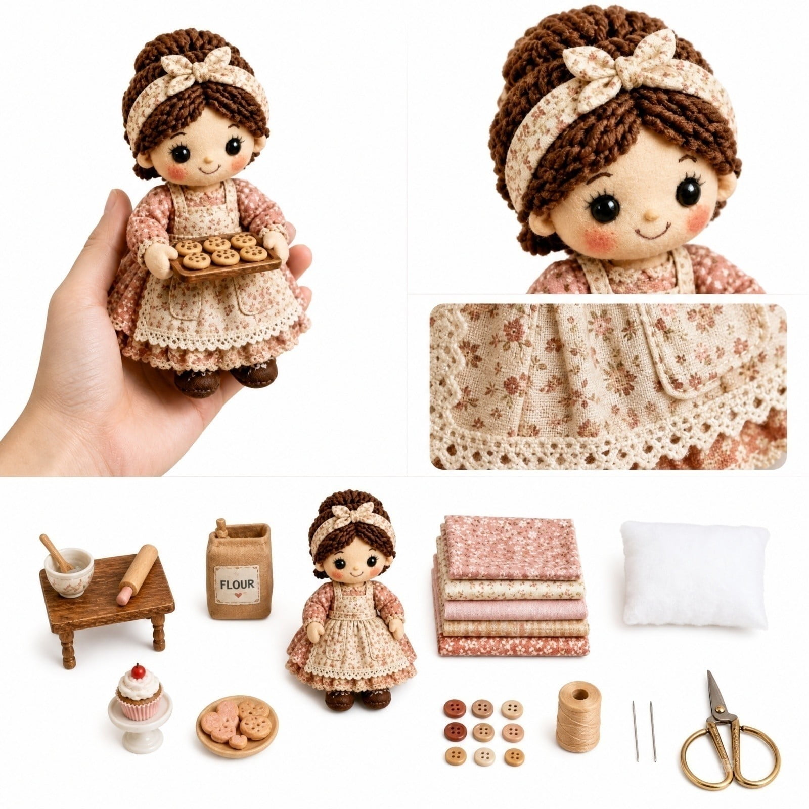 Cute Doll DIY Felt Patchwork Material Kit Handmade Soft Doll Sewing Craft Set for Creative Play Gift Making and Room Decor 2.36*4.33in