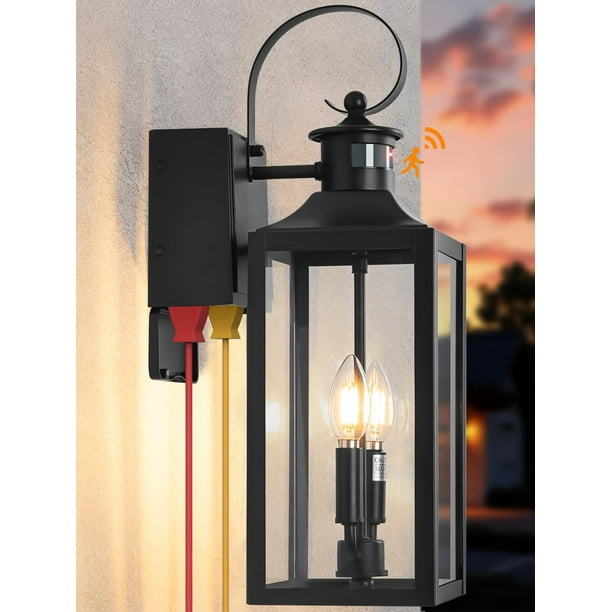 Lámpara de pared exterior Yolsunes de 51 cm con sensor de movimiento, salida GFCI