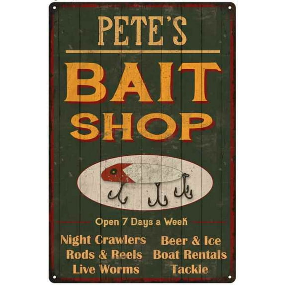 PETE'S Green Bait Shop Man Cave 8 x 12 Matte Finish Metal 108120027368