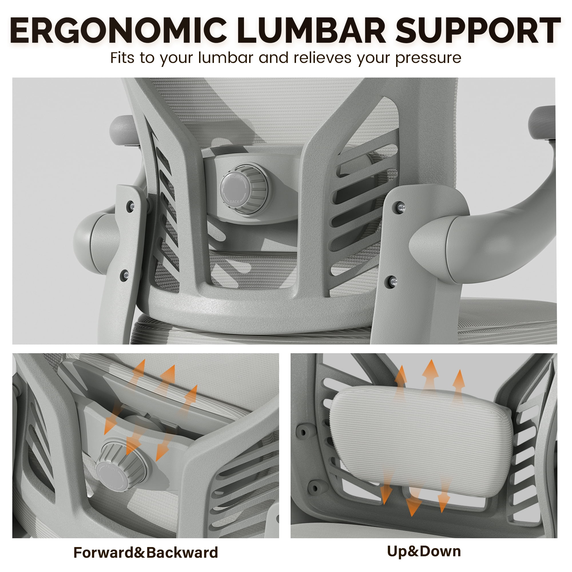 Ninecer Ergonomic Mesh Office Chair, Mesh Back Office Chair with Flip-up Arms, Swivel Computer Desk Chair with Lumbar Support for Adult, Light Gray
