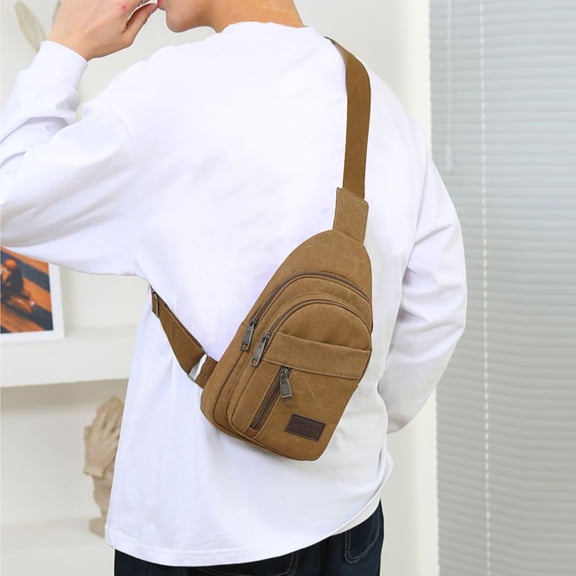 Sling Bag for Women Mens Fanny Pack Fashion Crossbody Bags Water Resistant Chest Bag Running Phone Shoulder Bag for Workout Travelling with Wide Shoulder Strap Brown
