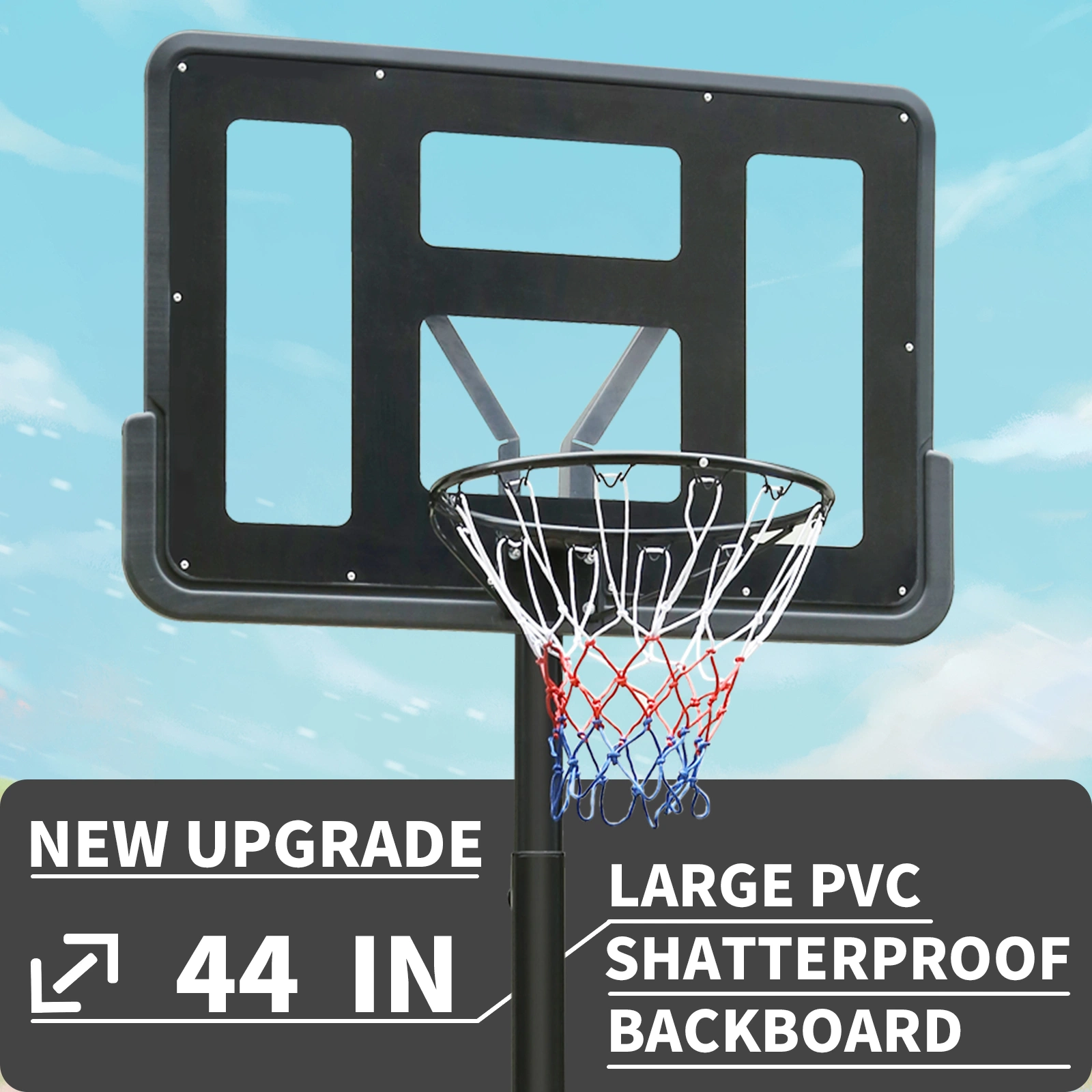 Use for Outdoor Height Adjustable 4.8 to 7.7ft Basketball Hoop 44 Inch Backboard Portable Basketball Goal System with Stable Base and Wheels