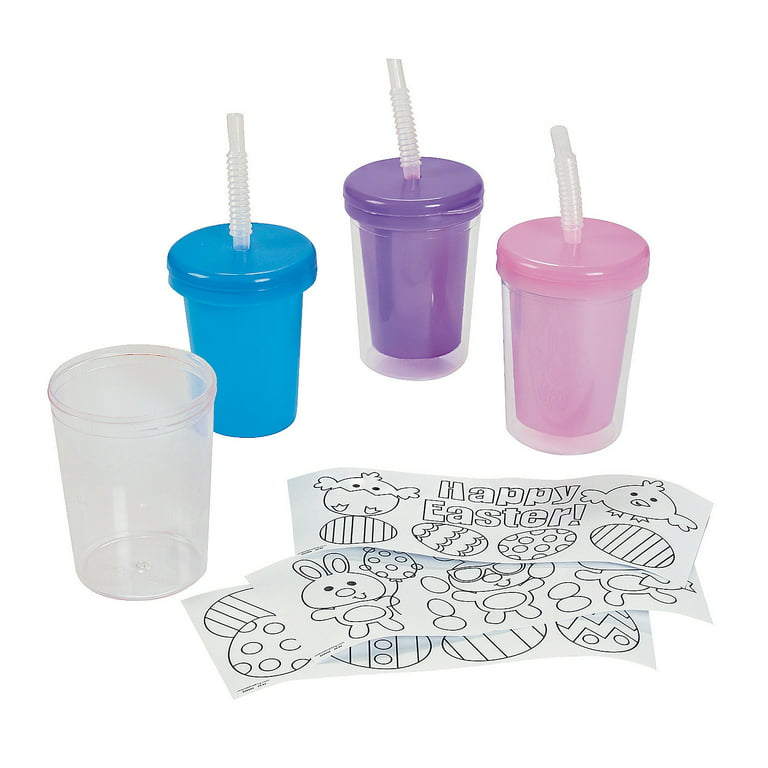 Color Your Own Easter Cups W/ Lids & Straws 1Dz - Craft Kits - 12