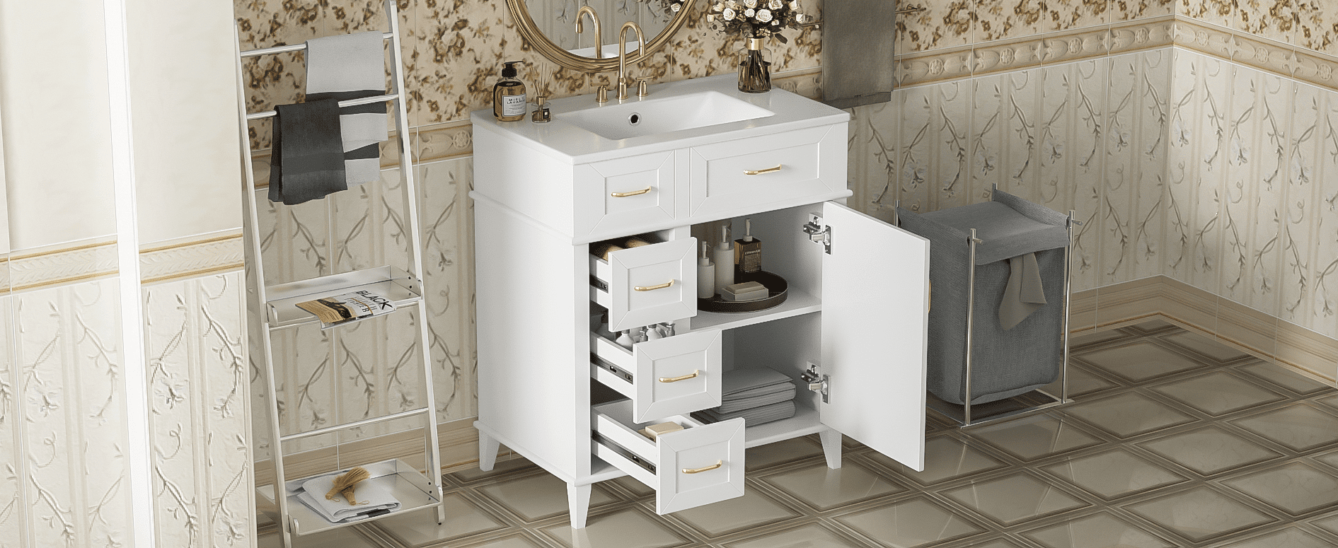 MAYEERTY 30" Bathroom Vanity - With Ceramic Sink, Adjustable Shelf & Soft-Close Door, Practical Storage for Bathrooms