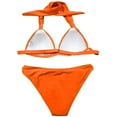 thumbnail image 5 of Hduncf Women's Triangle Ruched Bikini Set Solid Color Two Piece Swimsuit Halter Bathing Suit Orange S, 5 of 9