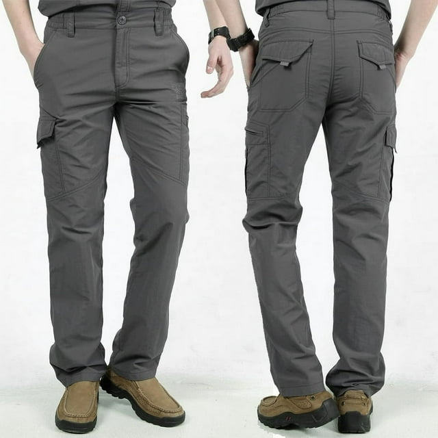 Men Work Multi-Pockets Cargo Pants Climbing Hiking Quick Dry for Outdoor Summer(Gray M)