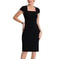 thumbnail image 4 of INSPIRE CHIC Women's Square Neck Cap Sleeve Belted Sheath Wear-to-Work Midi Dress XS Black, 4 of 6