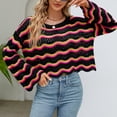 thumbnail image 2 of Suéter de punto de mujer Suéter de ganchillo a rayas de contraste casual Traje diario FLhrweasw Nuevo, 2 of 9