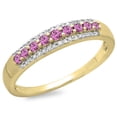 thumbnail image 1 of Dazzlingrock Collection 10K Round Pink Sapphire & White Diamond Ladies Wedding Band Stackable Ring, Yellow Gold, Size 4.5, 1 of 1