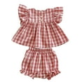 thumbnail image 2 of Girls Cute Two Piece Sets Ruffle Sleeve Tops and Shorts Outfits Toddlers Kids Trendy Plaid Printed Lightweight Going-Out Suits Set, 2 of 4