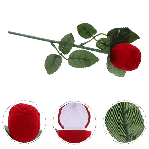 WHAMVOX Engagement Ring Box in Rose Shape Velvet Jewelry Box for Proposal Red Flower Ring Case for Promise Rings Wedding Ring Box for Valentine's Day