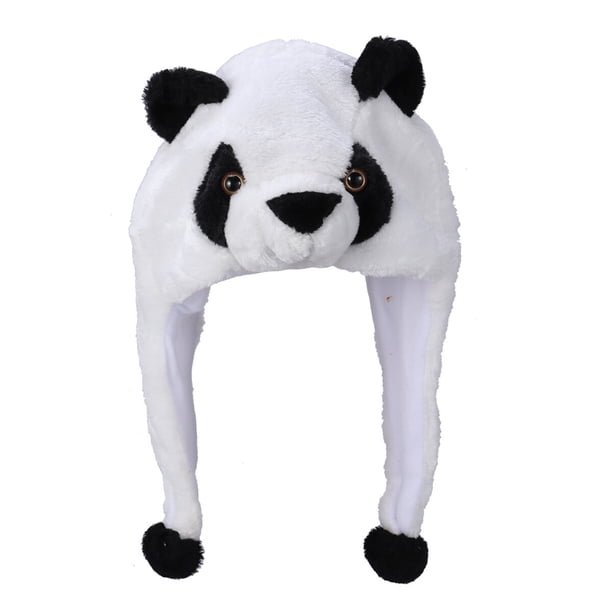 Adorable gorro de peluche de animal para esquiar en invierno, con orejeras de panda para niños y adultos (blanco)