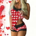 thumbnail image 2 of gakvbuo Valentine'S Day Pajamas Camisole And Shorts for Women Sleepwear Sleeveless Lingerie V-Neck 2 Piece Outfits Pajamas Loungewear Cami Top Shorts Lace Up Nightwear, 2 of 6